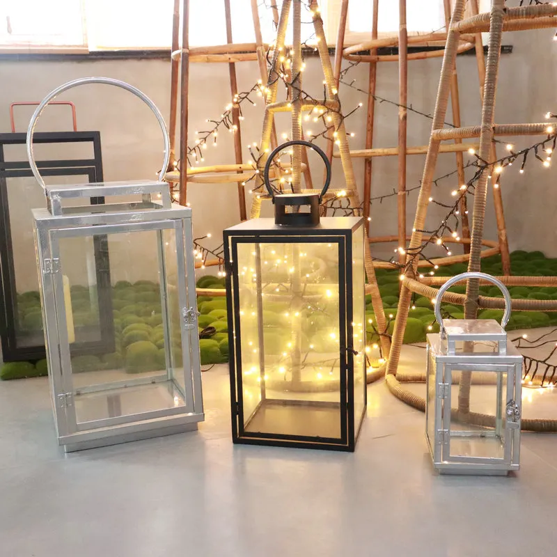 Farol de Hierro con Galss para Decoración del Hogar y Navidad